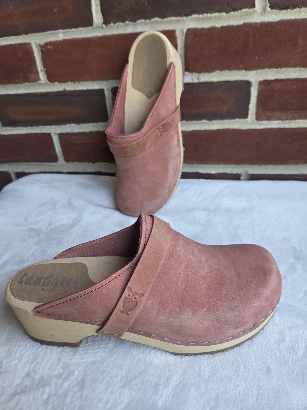 Sandgrens Swedish Wooden Clogs Dusty Rose Suede Slip On Mules EU 37 - Picture 5 of 13